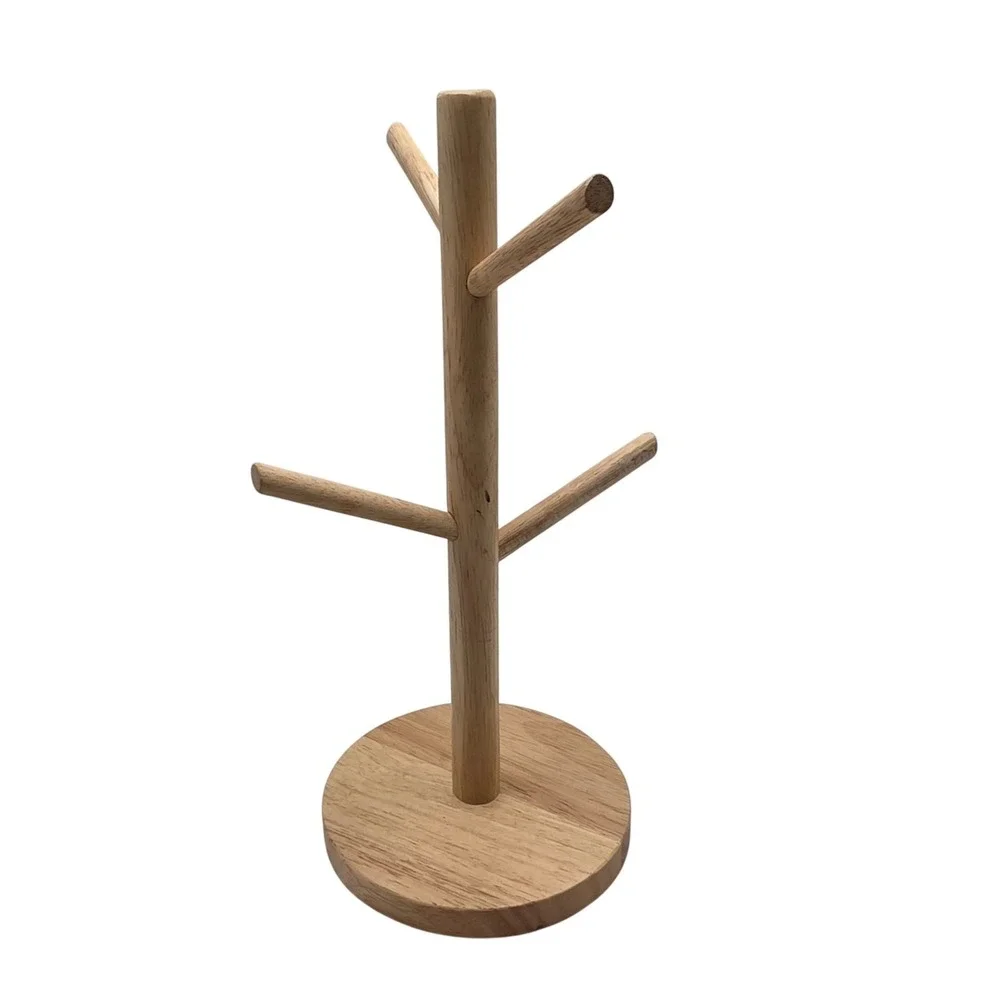 Threshold Rubberwood Mug Tree Countertop Coffee Cup Holder Stand Natural Wood O7